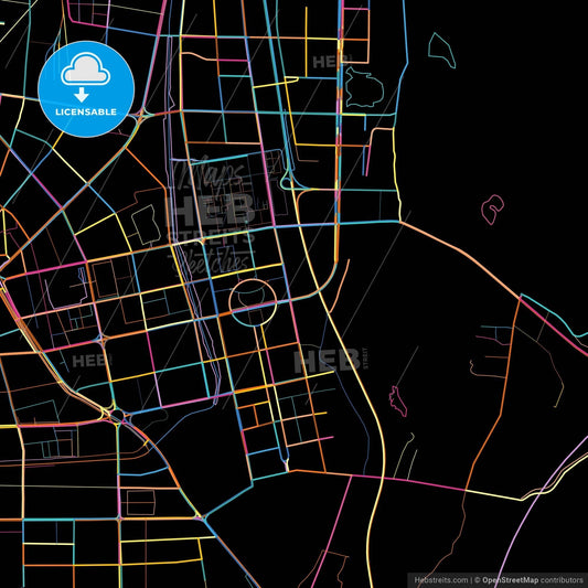 Lianyungang, Jiangsu, China, colorful city map on black background