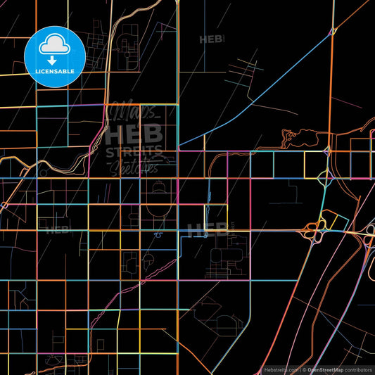 Xinxiang, Henan, China, colorful city map on black background