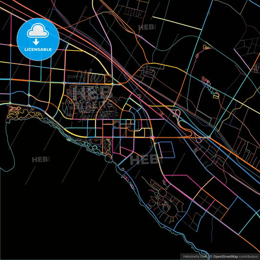 Pingdingshan, Henan, China, colorful city map on black background