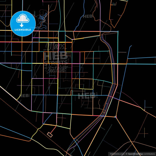 Wuwei, Gansu, China, colorful city map on black background