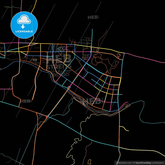 Hezhou, Guangxi, China, colorful city map on black background
