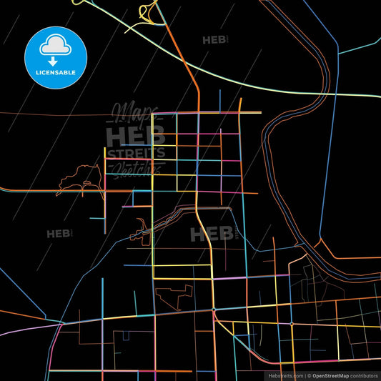 Xiangcheng, Henan, China, colorful city map on black background