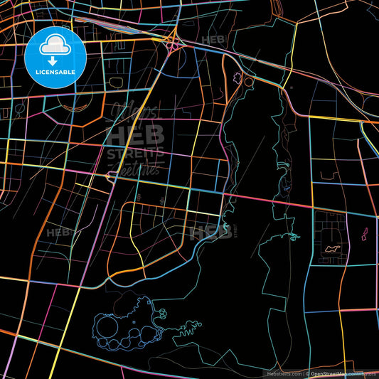 Bengbu, Anhui, China, colorful city map on black background