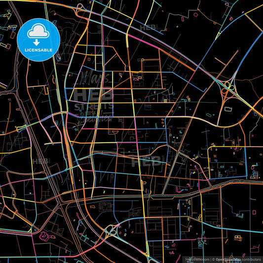 Danyang, Jiangsu, China, colorful city map on black background