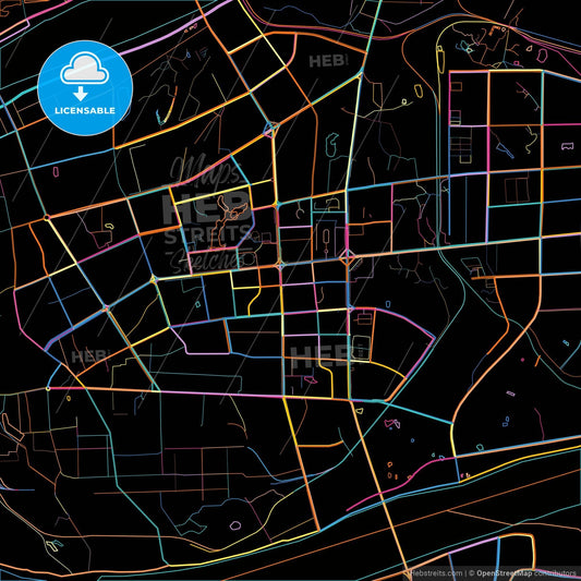 Xiangtan, Hunan, China, colorful city map on black background