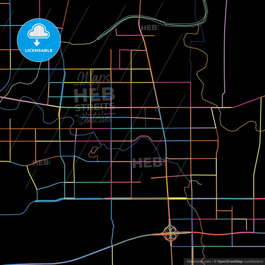 Feicheng, Shandong, China, colorful city map on black background