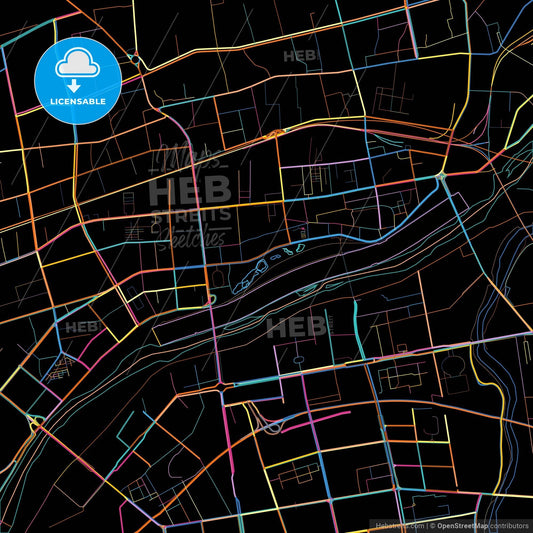 Xianyang, Shaanxi, China, colorful city map on black background