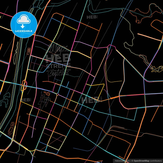 Linfen, Shanxi, China, colorful city map on black background