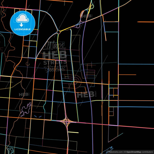 Handan, Hebei, China, colorful city map on black background