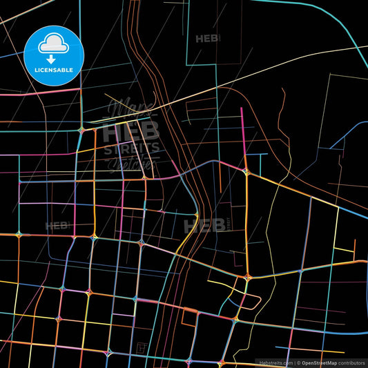 Xinyi, Jiangsu, China, colorful city map on black background