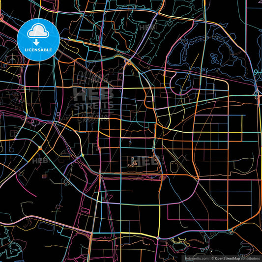 Shaoxing, Zhejiang, China, colorful city map on black background