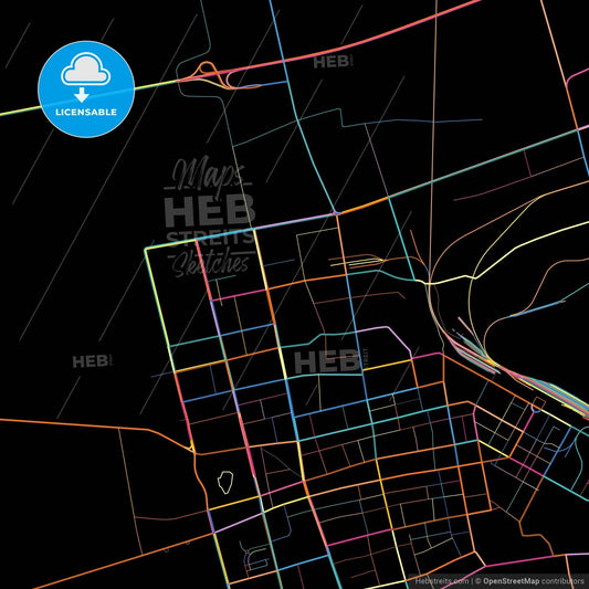 Suihua, Heilongjiang, China, colorful city map on black background