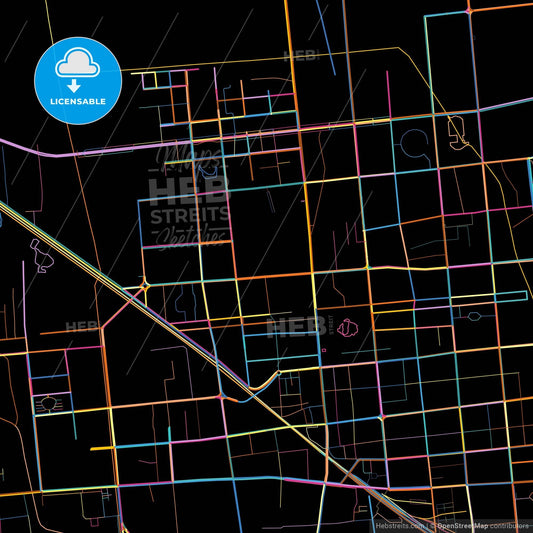 Langfang, Hebei, China, colorful city map on black background