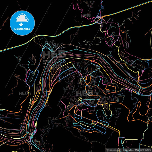 Panzhihua, Sichuan, China, colorful city map on black background