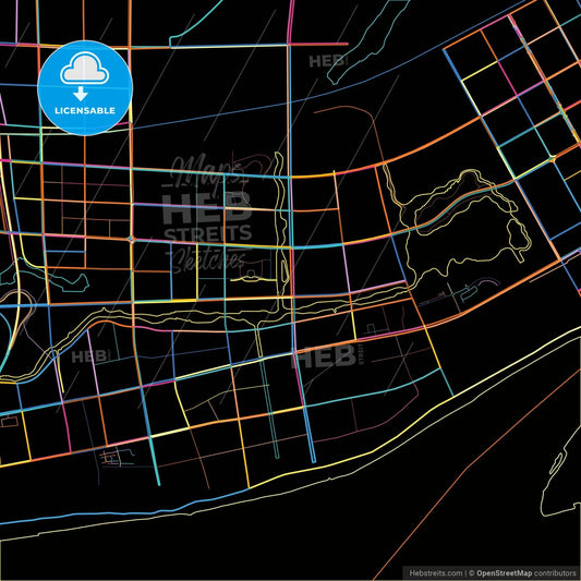 Anqing, Anhui, China, colorful city map on black background