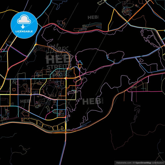Huangshi, Hubei, China, colorful city map on black background