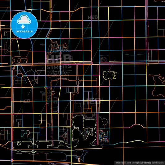 Dongying, Shandong, China, colorful city map on black background