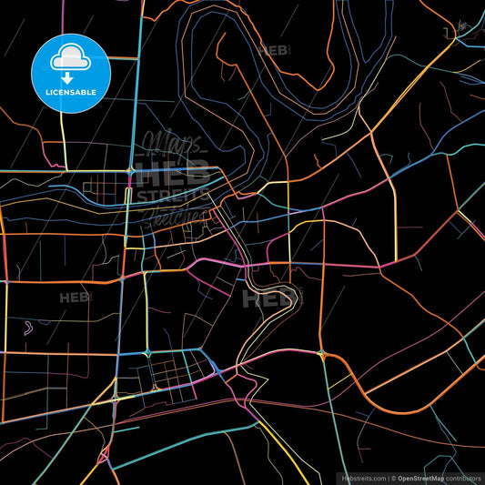 Shaoyang, Hunan, China, colorful city map on black background
