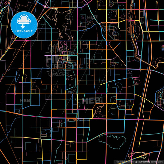 Ma-anshan, Anhui, China, colorful city map on black background