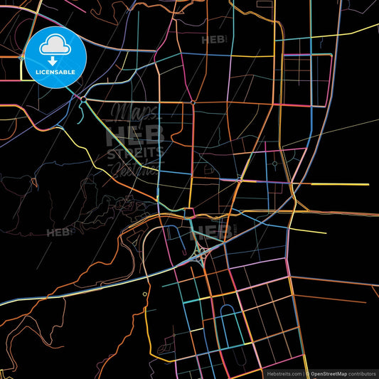 Qujing, Yunnan, China, colorful city map on black background