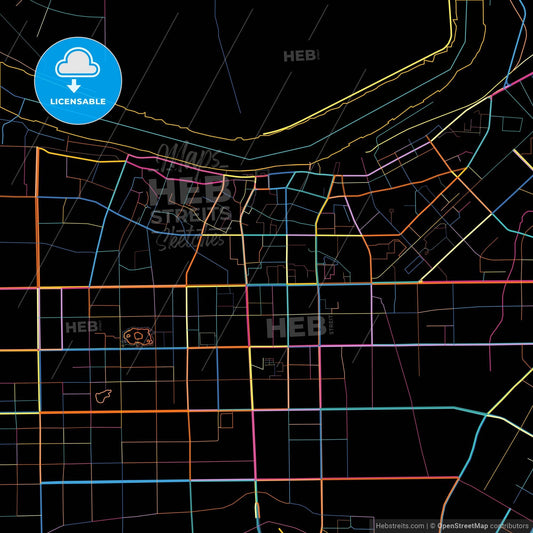 Yingkou, Liaoning, China, colorful city map on black background