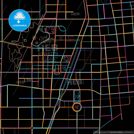 Binzhou, Shandong, China, colorful city map on black background