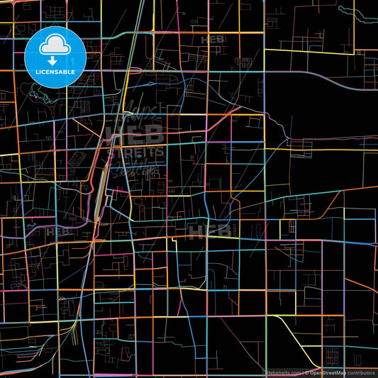 Xingtai, Hebei, China, colorful city map on black background