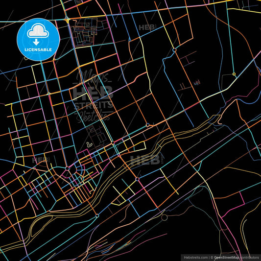 Fuxin, Liaoning, China, colorful city map on black background