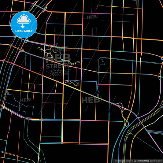 Dezhou, Shandong, China, colorful city map on black background