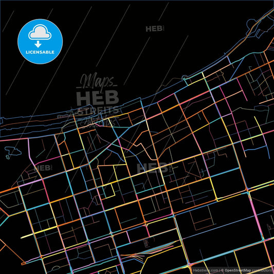 Beihai, Guangxi, China, colorful city map on black background