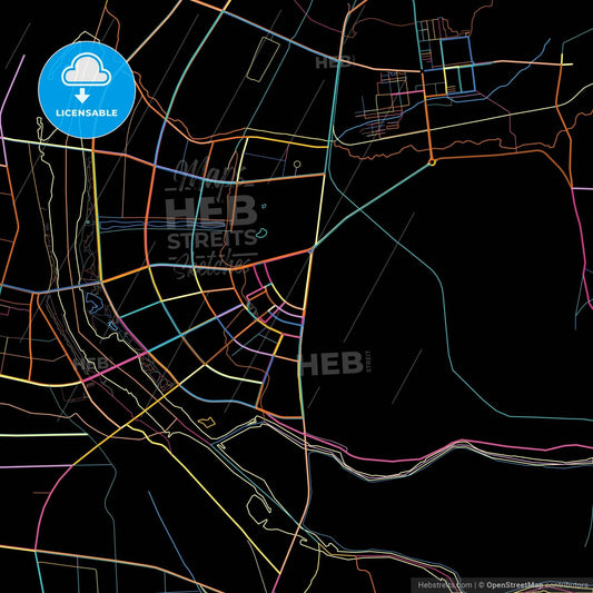 Liaoyang, Liaoning, China, colorful city map on black background