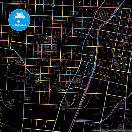 Puyang, Henan, China, colorful city map on black background