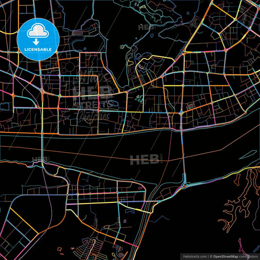 Zhaoqing, Guangdong, China, colorful city map on black background
