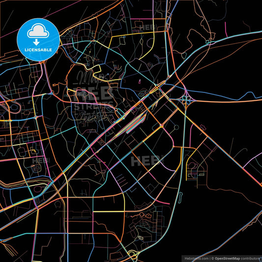 Jiujiang, Jiangxi, China, colorful city map on black background