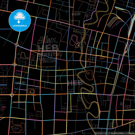 Cangzhou, Hebei, China, colorful city map on black background