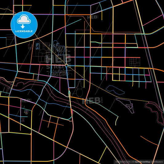 Zhoukou, Henan, China, colorful city map on black background