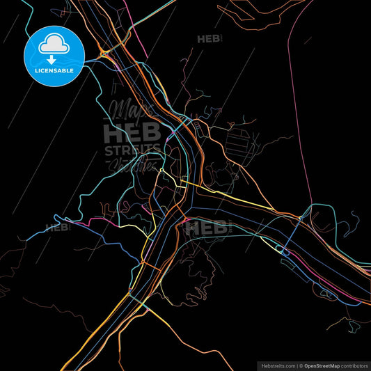 Nanping, Fujian, China, colorful city map on black background