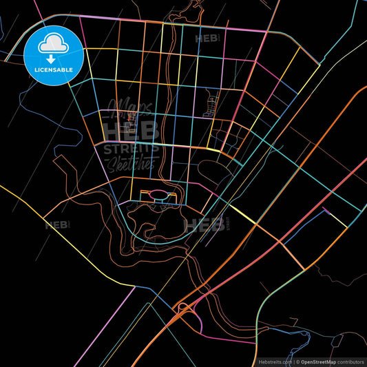 Tieling, Liaoning, China, colorful city map on black background