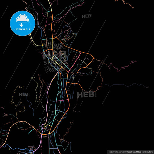 Altay, Xinjiang, China, colorful city map on black background