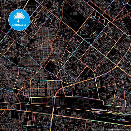 Delhi, Delhi, India, colorful city map on black background