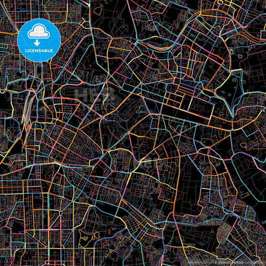 Bangalore, Karnataka, India, colorful city map on black background