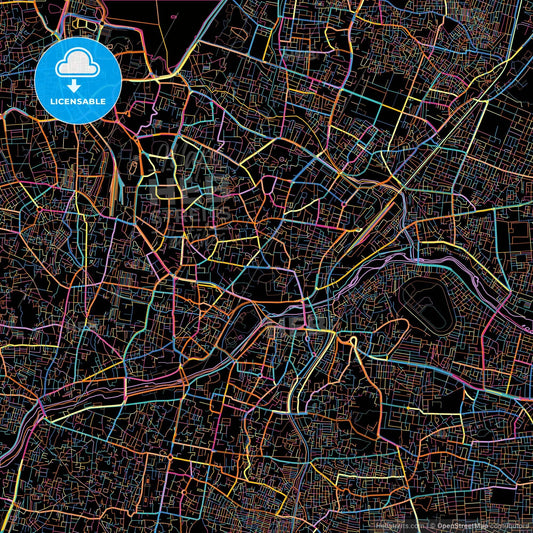 Hyderabad, Telangana, India, colorful city map on black background
