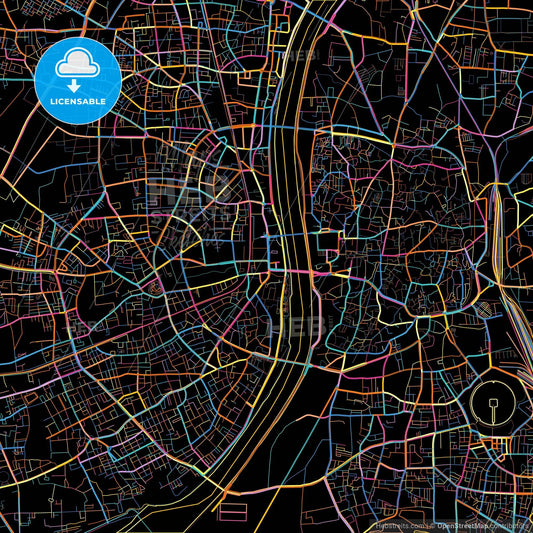 Ahmedabad, Gujarat, India, colorful city map on black background