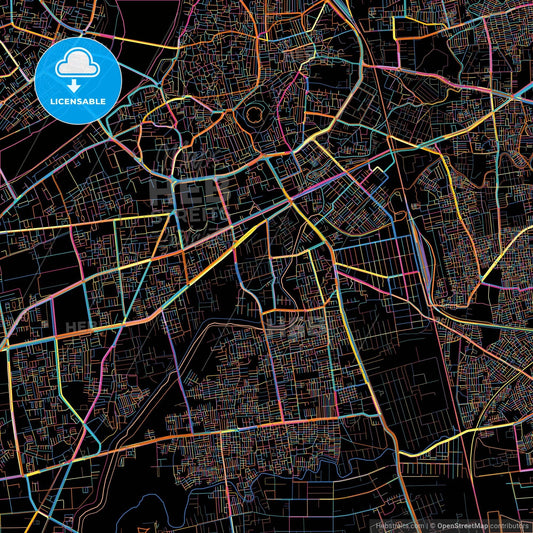 Surat, Gujarat, India, colorful city map on black background