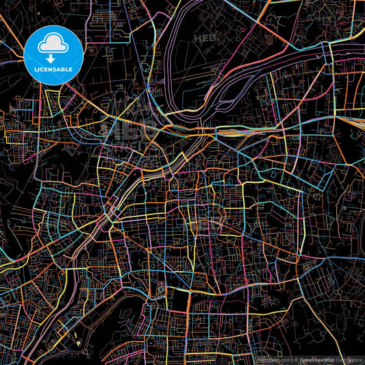 Pune, Maharashtra, India, colorful city map on black background