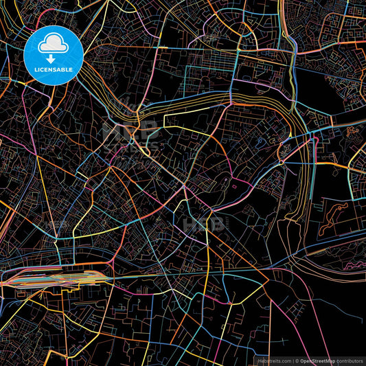 Lucknow, Uttar Pradesh, India, colorful city map on black background