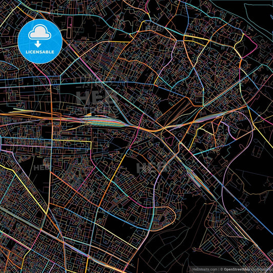 Kanpur, Uttar Pradesh, India, colorful city map on black background