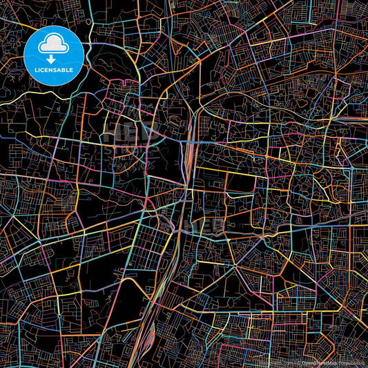 Nagpur, Maharashtra, India, colorful city map on black background