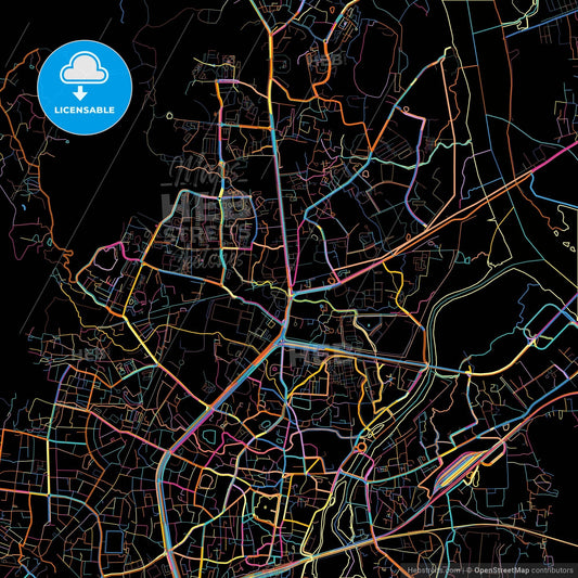 Thane, Maharashtra, India, colorful city map on black background