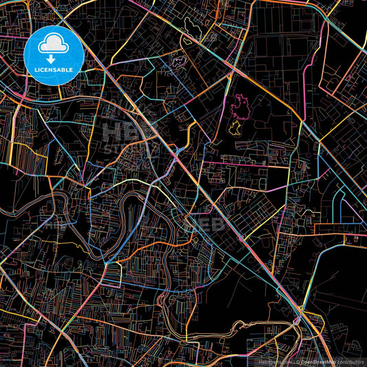 Pimpri-Chinchwad, Maharashtra, India, colorful city map on black background